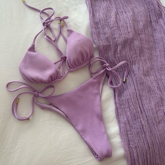 Monday Swimwear Other - Monday Swimwear Lavender crinkle Palma bikini with Mykonos sarong